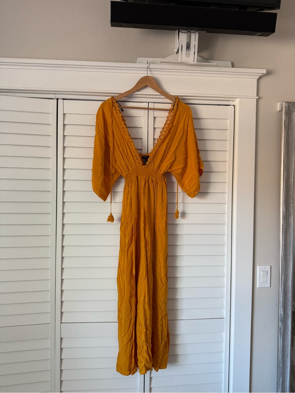 Forever 21 Mustard Yellow Deep V Maxi Dress